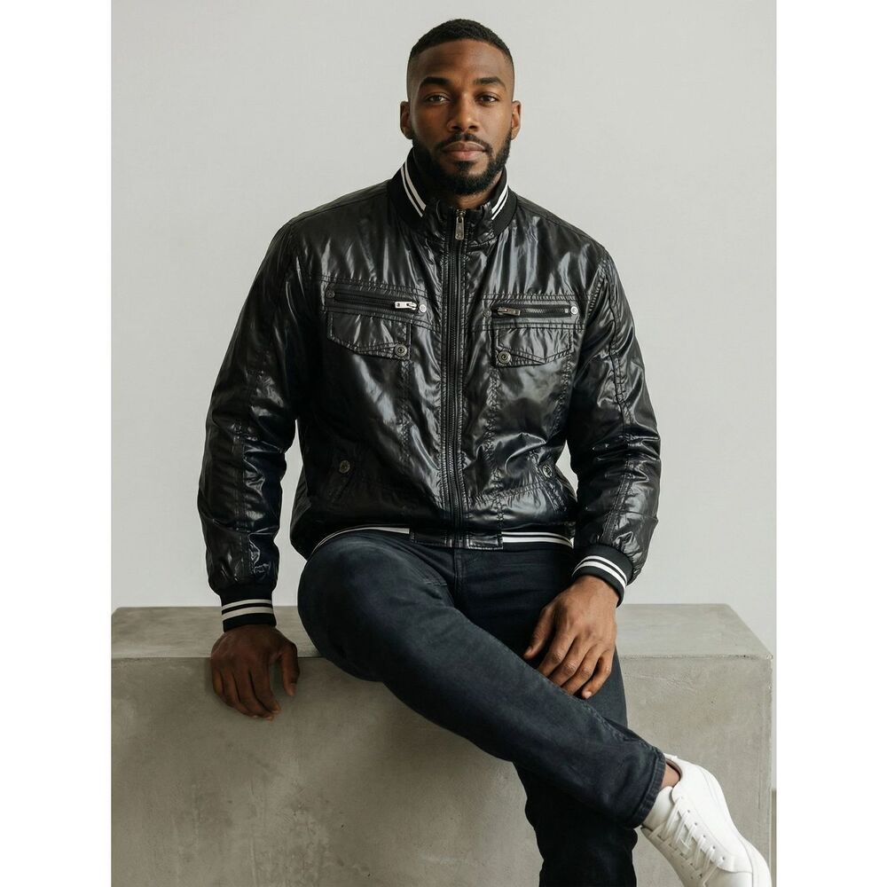Black Shiny Bomber Jacket New without tag 3XL